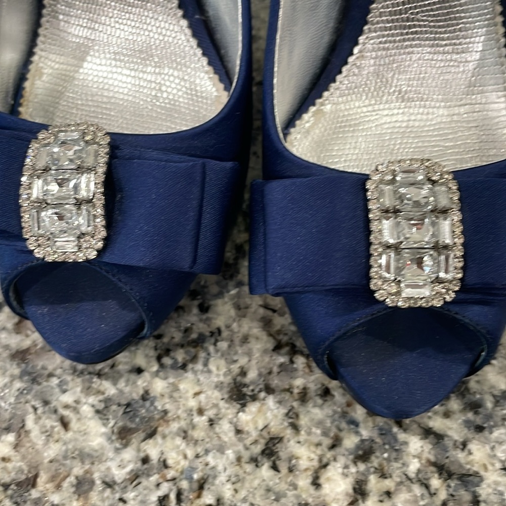 Nina Blue Satin Peep Toe Heels - Picture 5 of 11